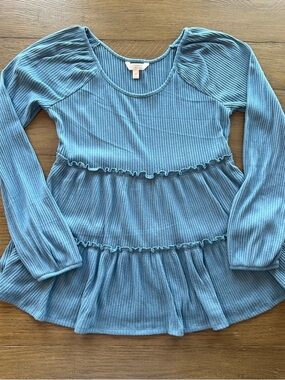 LC Lauren Conrad Ribbed Peplum Tunic in Dusty Blue